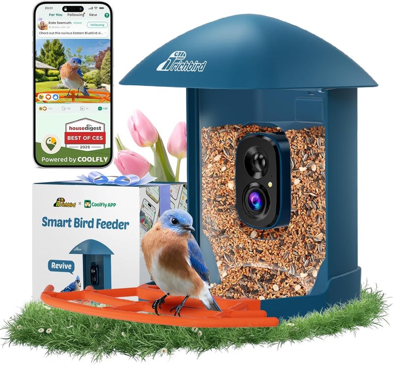 RichBird Smart Bird Feeder with Camera, 2K HD Birdwatching Camera with AI Identify Bird Species & Solar Panel, Auto Video Capture & Instant Notifications, Ideal Gifts for Lover, Deep Blue - Image 1